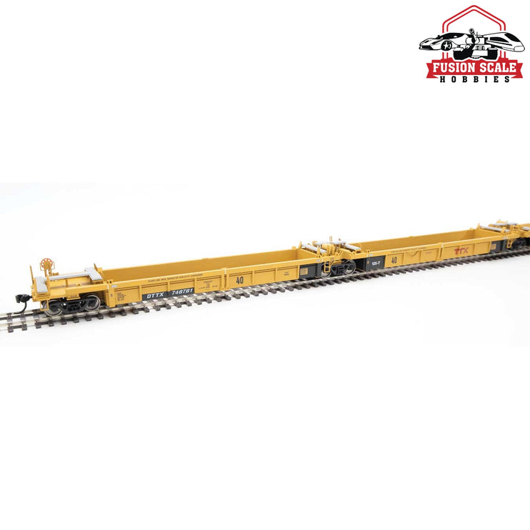 Walthers Mainline HO Scale Thrall 5-Unit Rebuilt 40' Well Car Ready to Run Trailer-Train DTTX #748781 A-E (yellow, Large Red Logo)