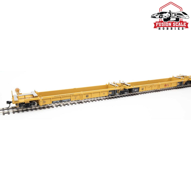 Walthers Mainline HO Scale Thrall 5-Unit Rebuilt 40' Well Car Ready to Run Trailer-Train DTTX #748876 A-E (yellow, Large Red Logo)