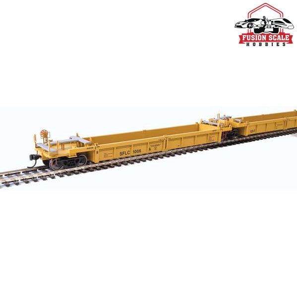 Walthers Mainline HO Scale Thrall 5-Unit Rebuilt 40' Well Car Ready to Run Santa Fe Leasing SFLC #1006 A-E (yellow, black, yellow conspicuity stripes)