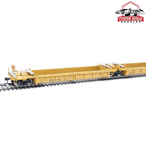 Walthers Mainline HO Scale Thrall 5-Unit Rebuilt 40' Well Car Ready to Run Santa Fe Leasing SFLC #1027 A-E (yellow, black, yellow conspicuity stripes)