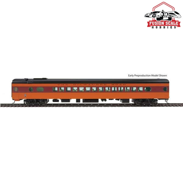 Walthers Proto HO Scale 85' Milwaukee Road 30-Seat Parlor Car Valley Series - Ready to Run Twin Cities Hiawatha - Milwaukee Road "Gallatin Valley" (orange, maroon, black