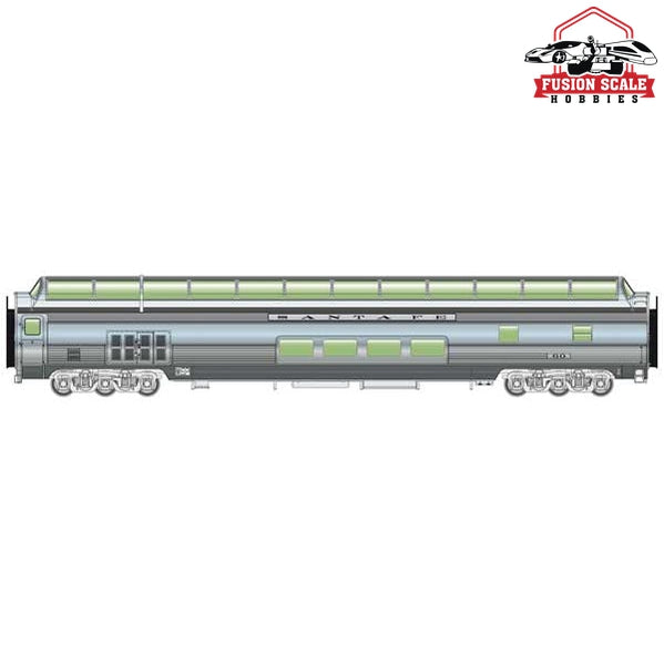 Walthers Proto HO Scale 85' Budd Big Dome Bar Lounge Dormitory - Ready to Run Santa Fe #60 Business Train (Lighted, Real Metal Finish)