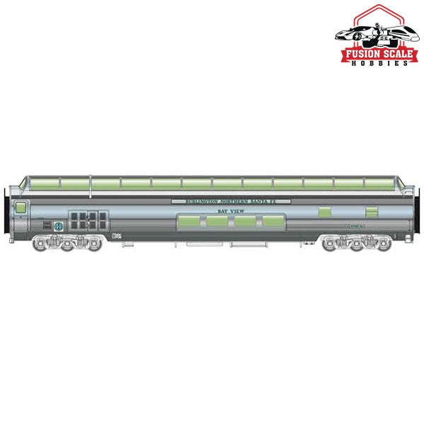 Walthers Proto HO Scale 85' Budd Big Dome Bar Lounge Dormitory - Ready to Run Lighted - BNSF #31 Bay View, Business Train (Real Metal Finish)