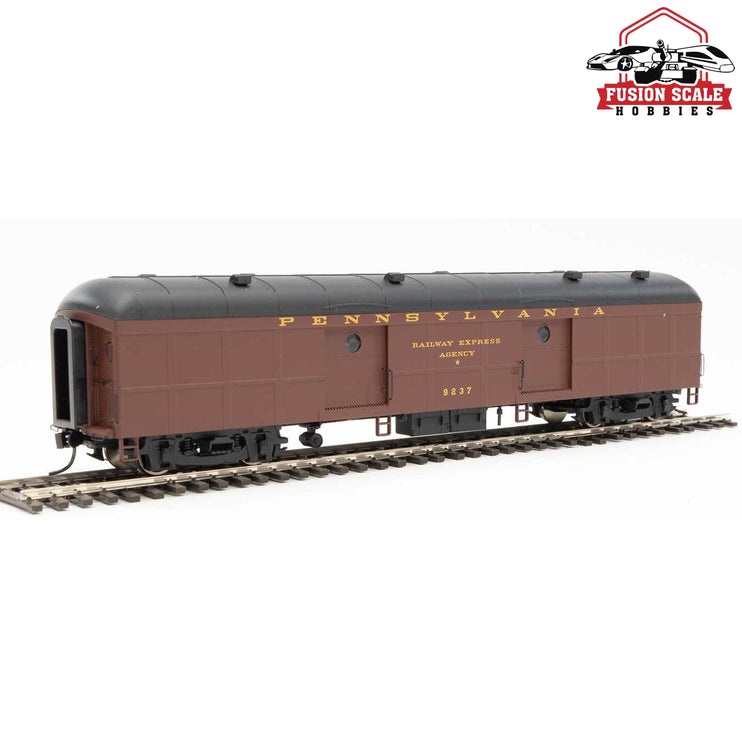 Walthers Proto HO Scale 60' Pennsylvania Class B60b Baggage Car w/Standard Doors Pennsylvania Railroad #9237 (10/52-2/54 Scheme; Tuscan, black, Messenger Sta