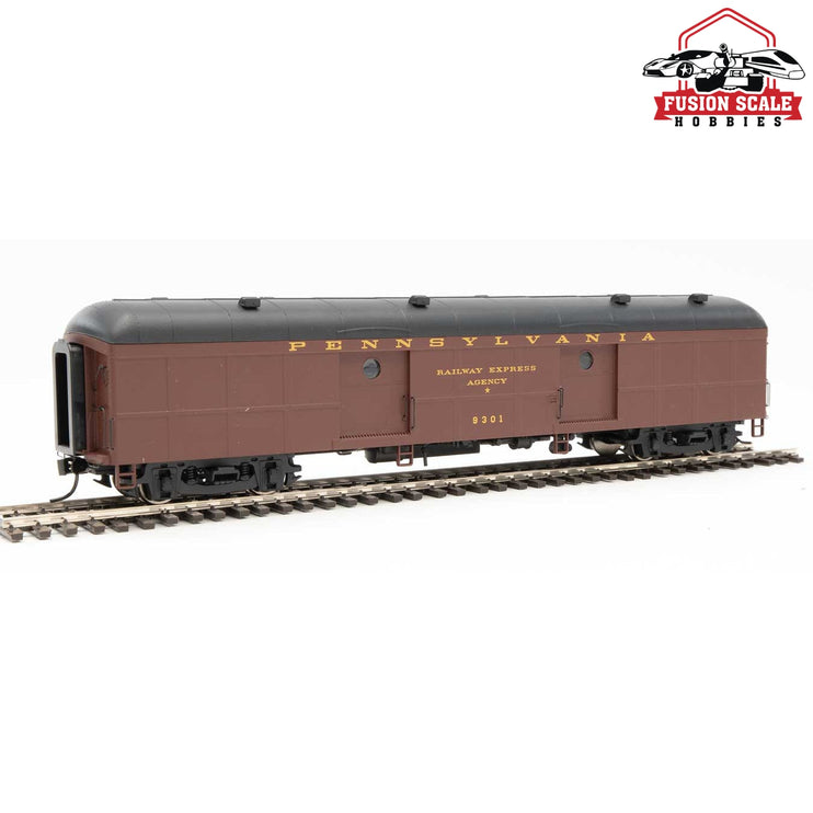 Walthers Proto HO Scale 60' Pennsylvania Class B60b Baggage Car w/Standard Doors Pennsylvania Railroad #9301 (10/52-2/54 Scheme; Tuscan, black, Messenger Sta