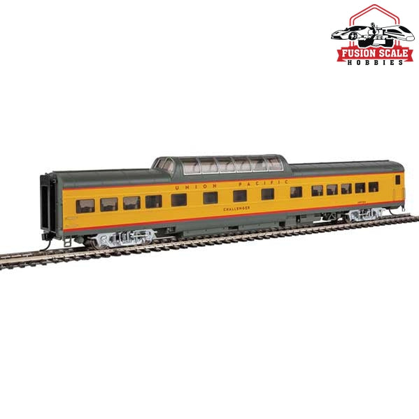 Walthers Proto HO Scale 85' ACF Dome Coach Union Pacific(R) Heritage Fleet - Ready to Run - Standard UPP #7015 Challenger (Armour Yellow, gray, red)