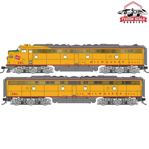 Walthers Proto HO Scale EMD E9A - B - Standard DC - City of San Francisco Milwaukee Road #201A, 201B (yellow, gray, red)