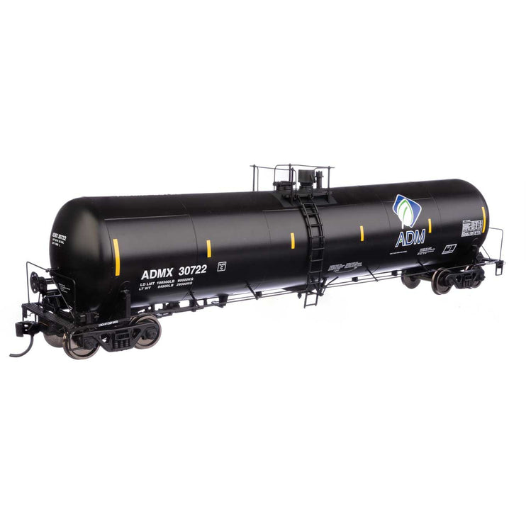 Walthers Proto 55' Trinity 30,145-Gallon Tank Car Archer-Daniels-Midland ADMX #30722 (black, white, leaf logo, yellow marks)