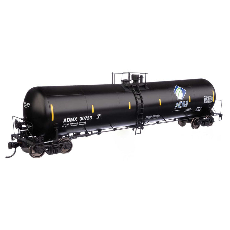 Walthers Proto 55' Trinity 30,145-Gallon Tank Car Archer-Daniels-Midland ADMX #30733 (black, white, leaf logo, yellow marks)