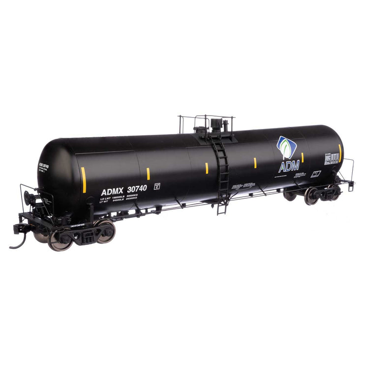 Walthers Proto 55' Trinity 30,145-Gallon Tank Car Archer-Daniels-Midland ADMX #30740 (black, white, leaf logo, yellow marks)