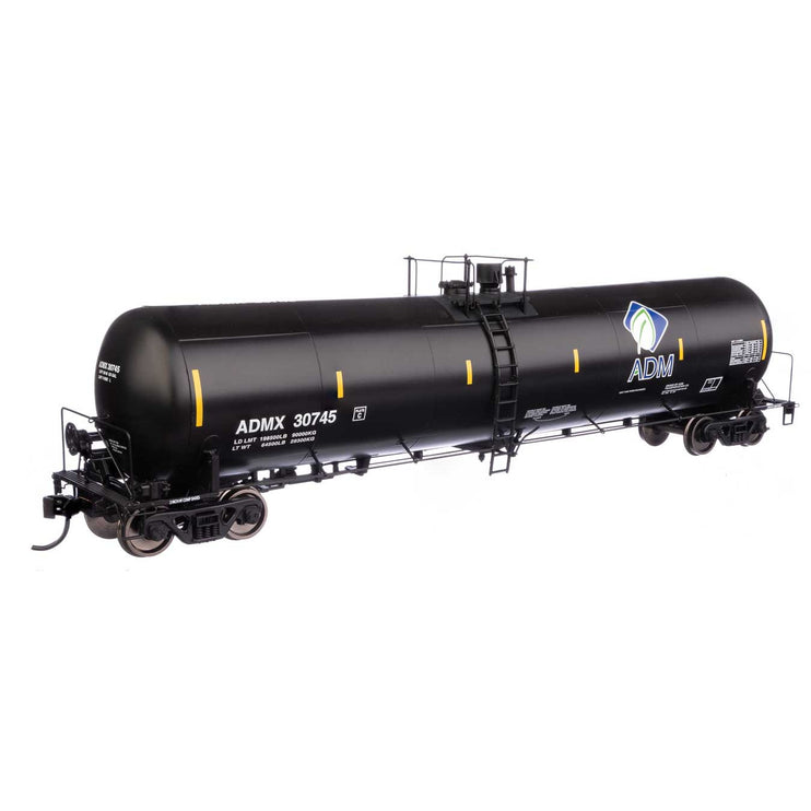 Walthers Proto 55' Trinity 30,145-Gallon Tank Car Archer-Daniels-Midland ADMX #30745 (black, white, leaf logo, yellow marks)