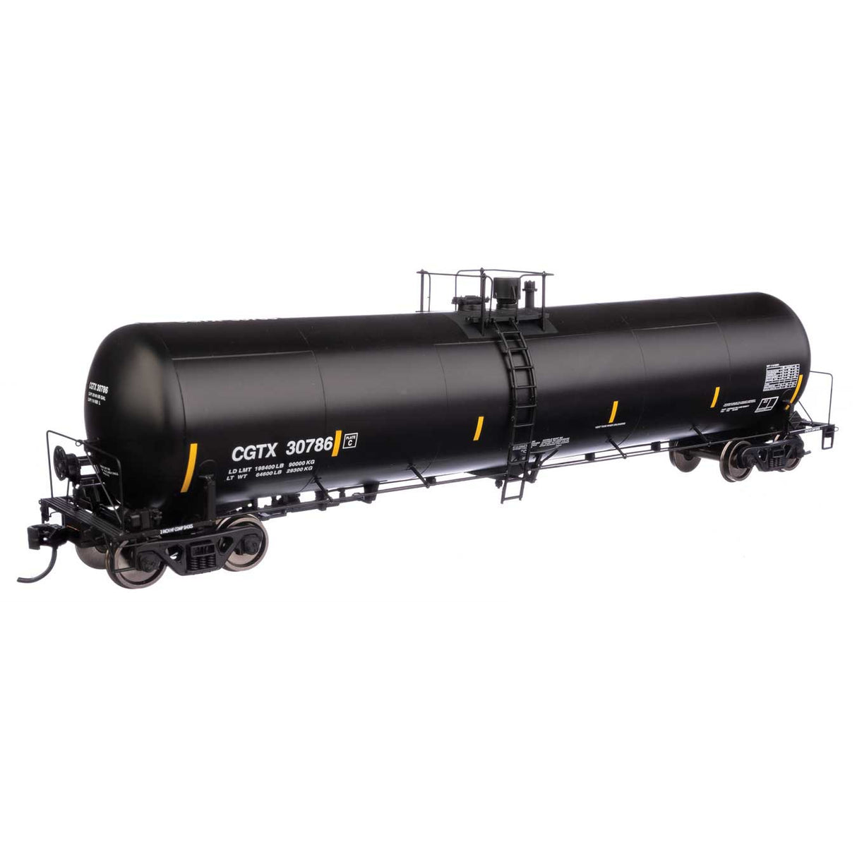 Walthers Proto 55' Trinity 30,145-Gallon Tank Car Canadian General Transit CGTX #30786 (black, white, yellow conspicuity marks)