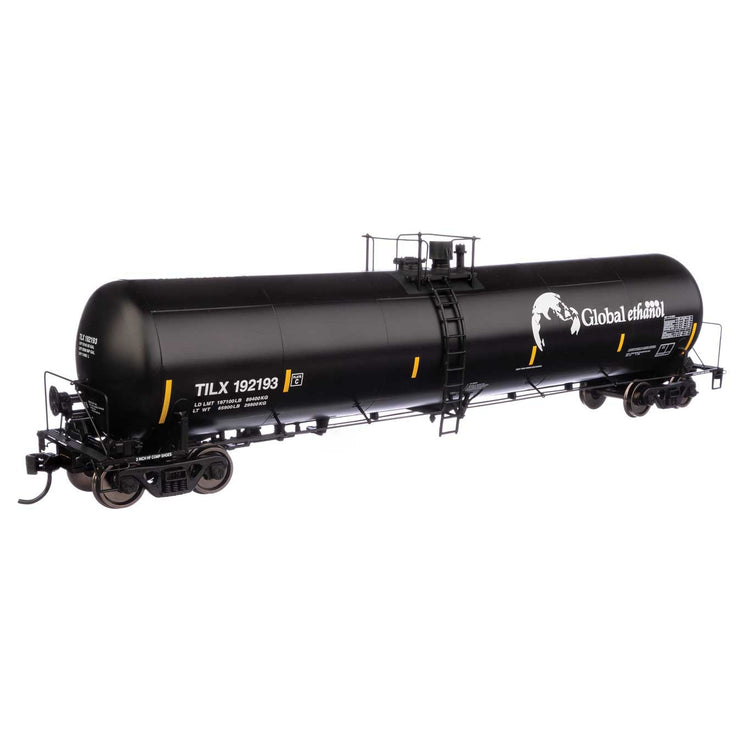 Walthers Proto 55' Trinity 30,145-Gallon Tank Car Golbal Ethanol TILX #192193 (black, white, yellow conspicuity marks)