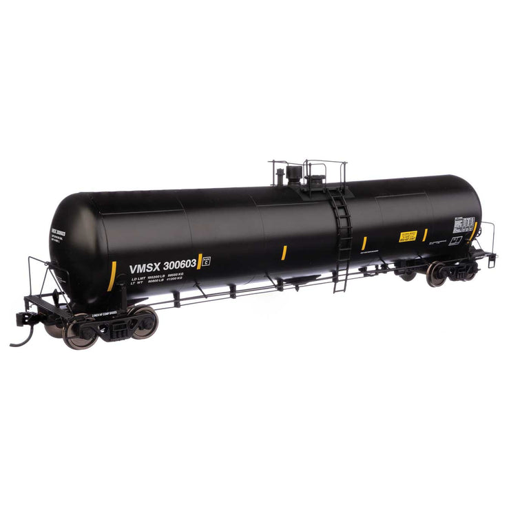 Walthers Proto 55' Trinity 30,145-Gallon Tank Car Valero Marketing & Supply VMSX #300603 (black, white, yellow marks)