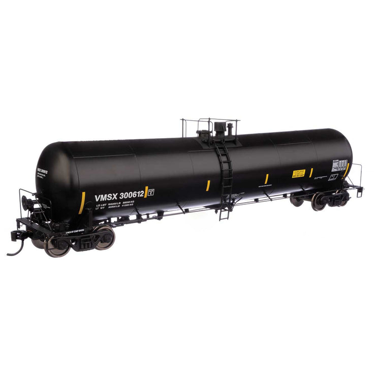 Walthers Proto 55' Trinity 30,145-Gallon Tank Car Valero Marketing & Supply VMSX #300612 (black, white, yellow marks)