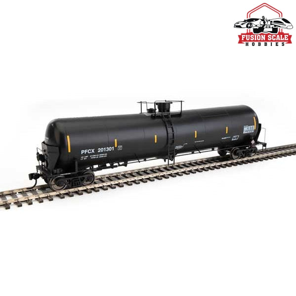 Walthers Proto HO Scale 55' Trinity Modified 30,145-Gallon Tank Car - Ready to Run First Union Wells Fargo Rail Corp PFCX #201301 (black, white, yellow conspicui