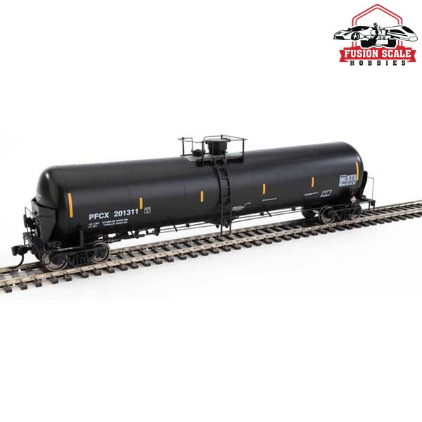 Walthers Proto HO Scale 55' Trinity Modified 30,145-Gallon Tank Car - Ready to Run First Union Wells Fargo Rail Corp PFCX #201311 (black, white, yellow conspicui