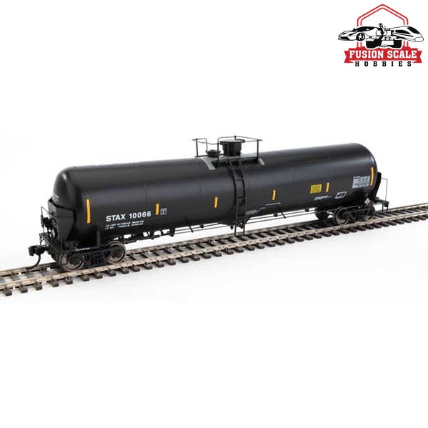 Walthers Proto HO Scale 55' Trinity Modified 30,145-Gallon Tank Car - Ready to Run Stauffer Chemical Co. STAX #10066 (black, white, yellow conspicuity marks)