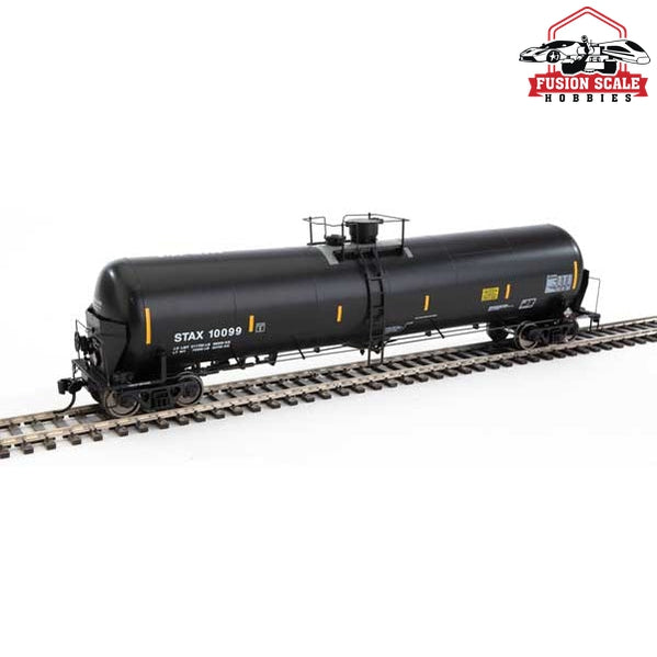 Walthers Proto HO Scale 55' Trinity Modified 30,145-Gallon Tank Car - Ready to Run Stauffer Chemical Co. STAX #10099 (black, white, yellow conspicuity marks)