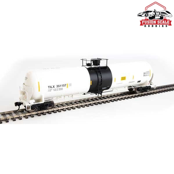 Walthers Proto HO Scale 55' Trinity Modified 30,145-Gallon Tank Car - Ready to Run Trinity Industries Leasing #351157 (white, black; Yellow Conspicuity Marks)