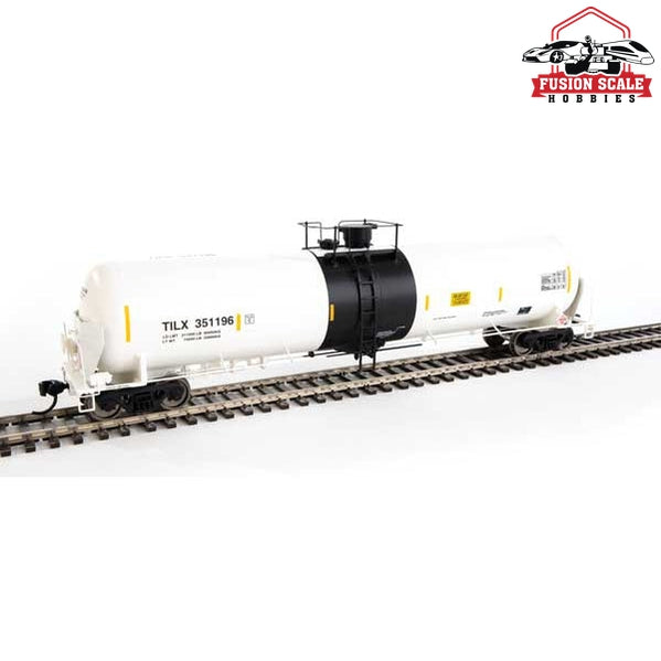 Walthers Proto HO Scale 55' Trinity Modified 30,145-Gallon Tank Car - Ready to Run Trinity Industries Leasing #351196 (white, black; Yellow Conspicuity Marks)