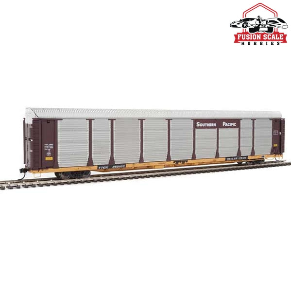 Walthers Proto HO Scale 89' Thrall Bi-Level Auto Carrier - Ready To Run Southern Pacific #255103 / TTGX (Car: Boxcar Red, silver; Flat: yellow)