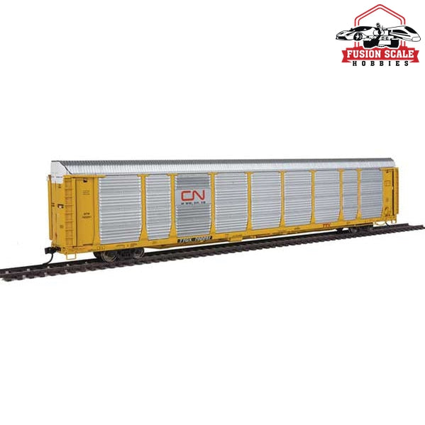 Walthers Proto HO Scale 89' Thrall Bi-Level Auto Carrier - Ready To Run Canadian National / GTW Rack, TTGX Flatcar #702251