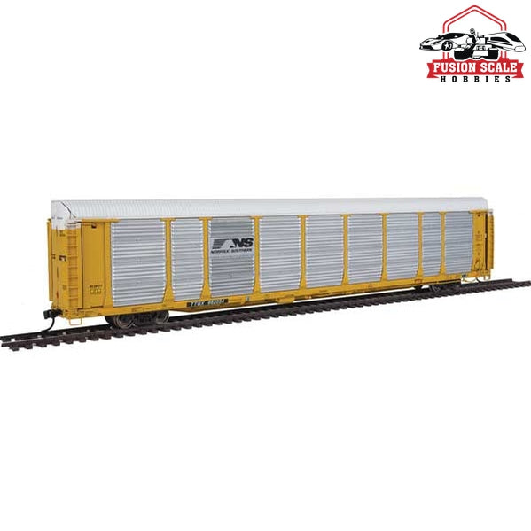 Walthers Proto HO Scale 89' Thrall Bi-Level Auto Carrier - Ready To Run Norfolk Southern Rack #28477, TTGX Flatcar #982034