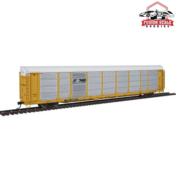 Walthers Proto HO Scale 89' Thrall Bi-Level Auto Carrier - Ready To Run Norfolk Southern Rack #28236, TTGX Flatcar #990270