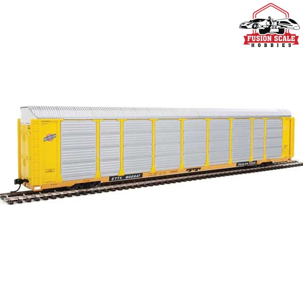 Walthers Proto HO Scale 89' Thrall Enclosed Tri-Level Auto Carrier - Ready to Run Chicago & North Western(TM) ETTX Flat #802647 (yellow, silver)