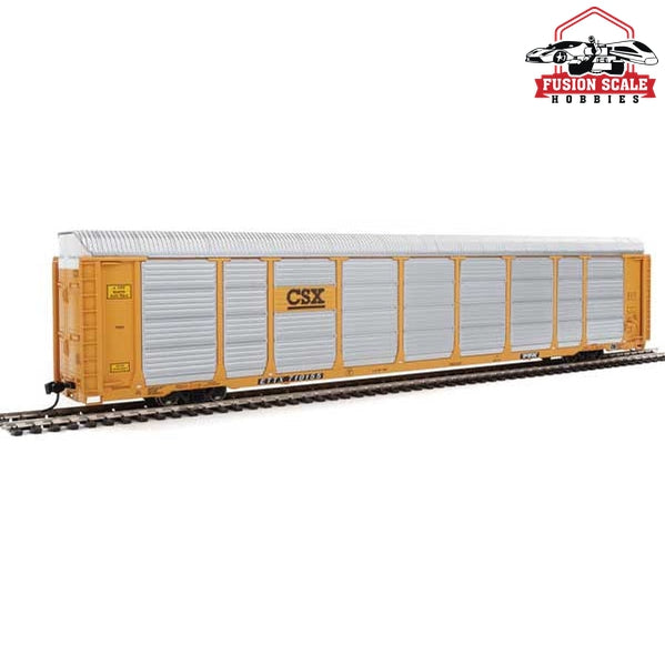 Walthers Proto HO Scale 89' Thrall Enclosed Tri-Level Auto Carrier - Ready to Run CSX Rack ETTX Flat #T9046/710155 (yellow, black, silver)