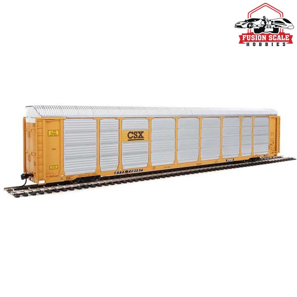 Walthers Proto HO Scale 89' Thrall Enclosed Tri-Level Auto Carrier - Ready to Run CSX Rack ETTX Flat #T8760/710157 (yellow, black, silver)