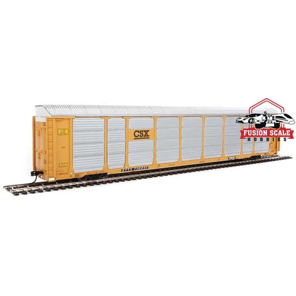 Walthers Proto HO Scale 89' Thrall Enclosed Tri-Level Auto Carrier - Ready to Run CSX Rack ETTX Flat #T8768/710231 (yellow, black, silver)