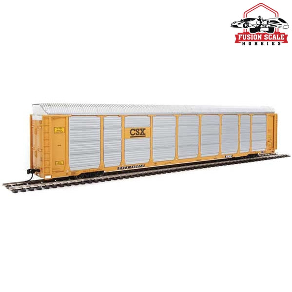 Walthers Proto HO Scale 89' Thrall Enclosed Tri-Level Auto Carrier - Ready to Run CSX Rack ETTX Flat #T8782/710273 (yellow, black, silver)