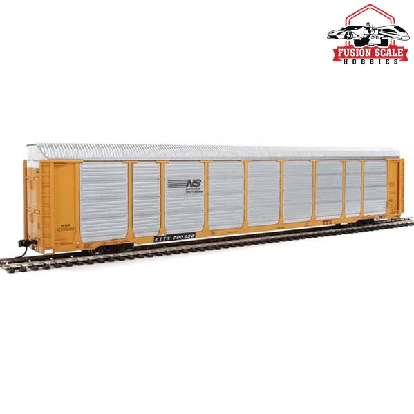 Walthers Proto HO Scale 89' Thrall Enclosed Tri-Level Auto Carrier - Ready to Run Norfolk Southern Rack ETTX Flat #33488/700392 (yellow, silver, black)