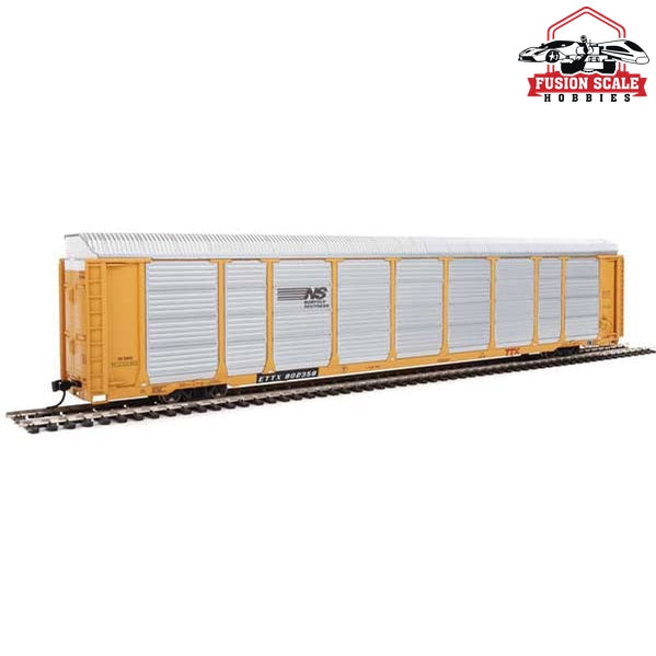 Walthers Proto HO Scale 89' Thrall Enclosed Tri-Level Auto Carrier - Ready to Run Norfolk Southern Rack ETTX Flat #33943/802358 (yellow, silver, black)