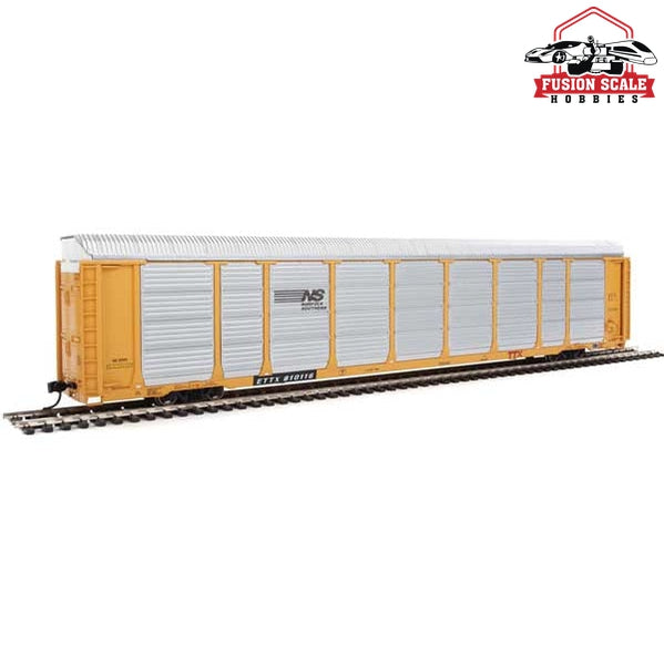 Walthers Proto HO Scale 89' Thrall Enclosed Tri-Level Auto Carrier - Ready to Run Norfolk Southern Rack ETTX Flat #33565/810116 (yellow, silver, black)