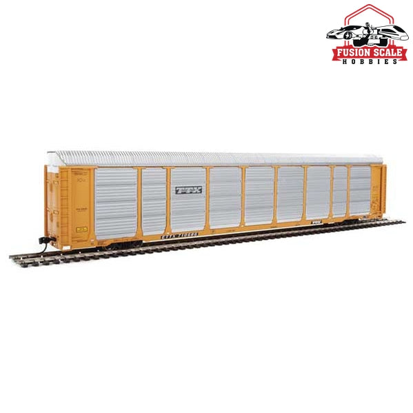 Walthers Proto HO Scale 89' Thrall Enclosed Tri-Level Auto Carrier - Ready to Run TTX ETTX Flat #331231/710686 (yellow, silver, black)