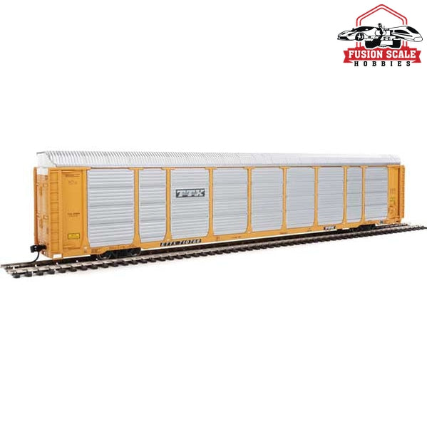 Walthers Proto HO Scale 89' Thrall Enclosed Tri-Level Auto Carrier - Ready to Run TTX ETTX Flat #331214/710768 (yellow, silver, black)