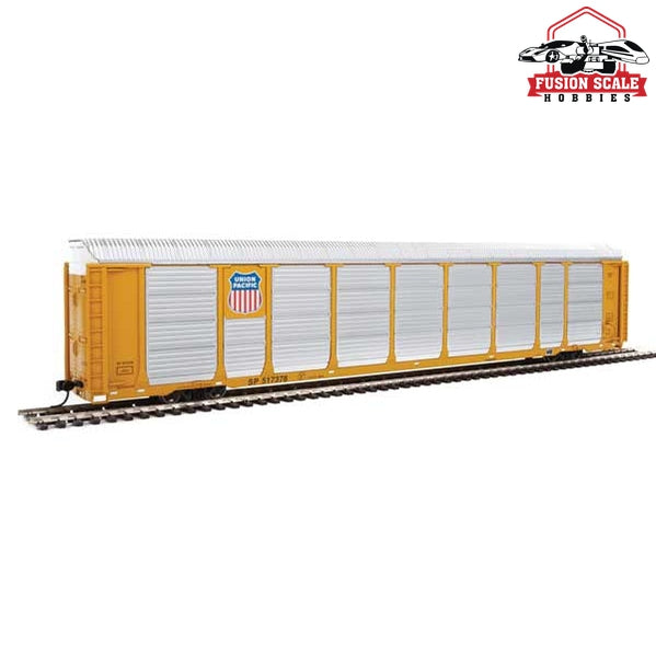 Walthers Proto HO Scale 89' Thrall Enclosed Tri-Level Auto Carrier - Ready to Run Union Pacific(R) Rack, Flat SP(TM) #517378 (yellow, silver, Shield Logo)