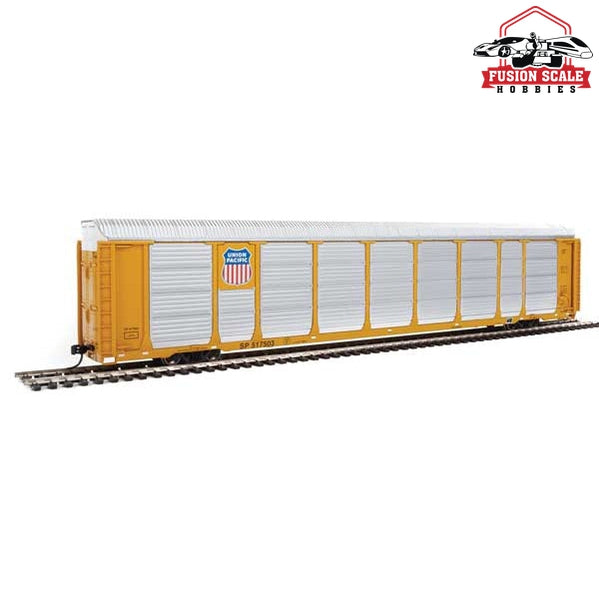 Walthers Proto HO Scale 89' Thrall Enclosed Tri-Level Auto Carrier - Ready to Run Union Pacific(R) Rack, Flat SP(TM) #517503 (yellow, silver, Shield Logo)