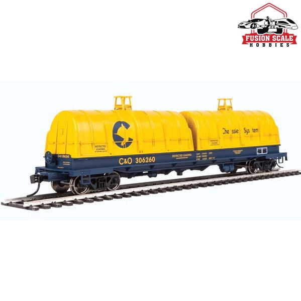 Walthers Proto HO Scale 50' Evans Cushion Coil Car - Ready to Run Chessie System C&O #306260 (Glass-Fiber Hoods, yellow, blue)