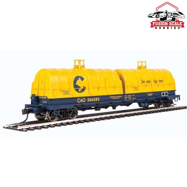Walthers Proto HO Scale 50' Evans Cushion Coil Car - Ready to Run Chessie System C&O #306283 (Glass-Fiber Hoods, yellow, blue)