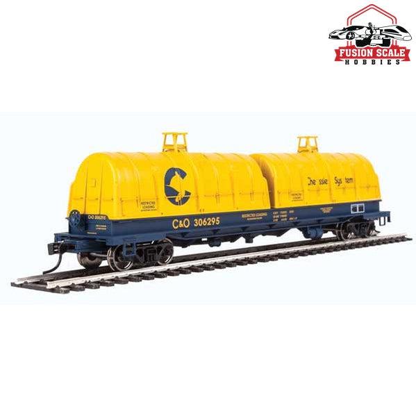 Walthers Proto HO Scale 50' Evans Cushion Coil Car - Ready to Run Chessie System C&O #306295 (Glass-Fiber Hoods, yellow, blue)