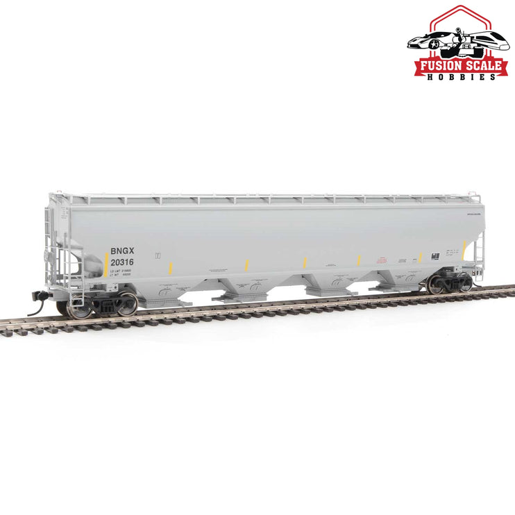 Walthers Proto HO Scale 67' Trinity 6351 4-Bay Covered Hopper - Ready to Run Bunge Corporation BNGX #20316 (gray, Yellow Conspicuity Stripes)