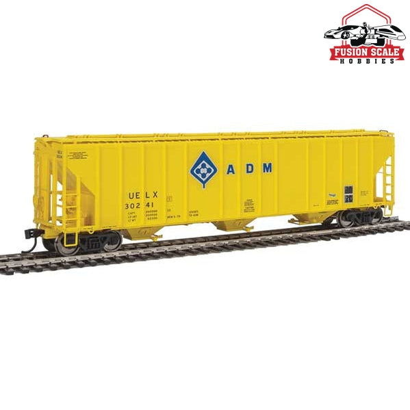 Walthers Proto HO Scale 55' Evans 4780 Covered Hopper - Ready To Run Archer-Daniels-Midland UELX #30241 (yellow, molecule logo)