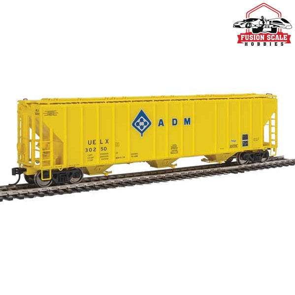 Walthers Proto HO Scale 55' Evans 4780 Covered Hopper - Ready To Run Archer-Daniels-Midland UELX #30250 (yellow, molecule logo)