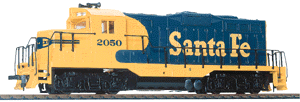 Walthers Trainline EMD GP9M Standard DC Santa Fe (Warbonnet; blue, yellow)