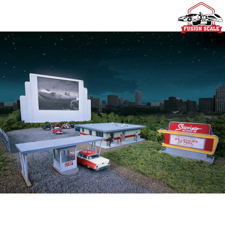 Walthers Cornerstone HO Scale Skyview DriveIn Theater Kit Screen Holds Most 7" Tablets (77/8 x 55/16 x 9/32 to 15/32")