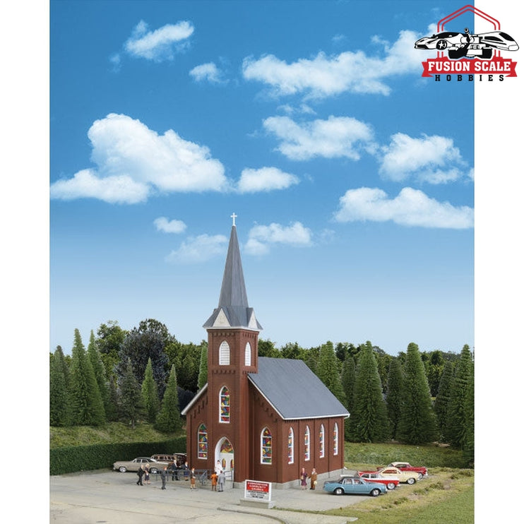 Walthers Cornerstone HO Scale Brick Church Kit 81/16 x 49/16 x 103/4" 20.4 x 11.5 x 27.2cm